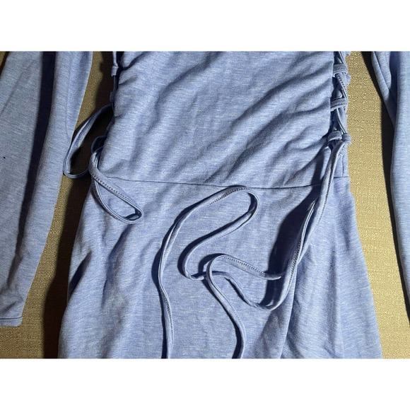 Unbranded Women's Big Hood High Low Dress Light Blue Lace Up Sides Thumb Holes - Picture 3 of 6